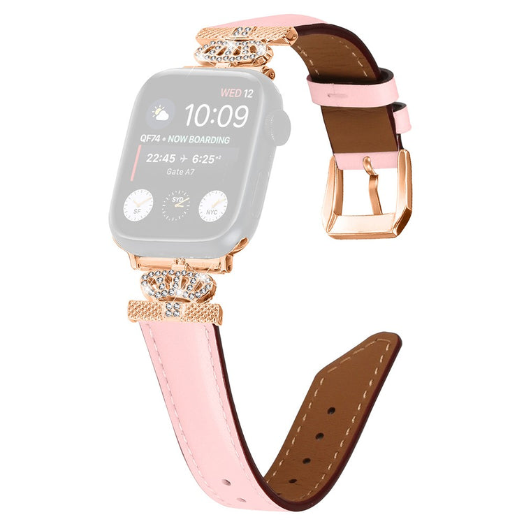 Solid Kunstlæder Og Rhinsten Universal Rem passer til Apple Smartwatch - Pink#serie_3