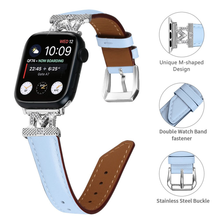 Kønt Kunstlæder Og Rhinsten Universal Rem passer til Apple Smartwatch - Blå#serie_3