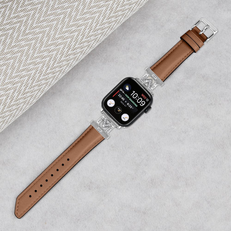 Kønt Kunstlæder Og Rhinsten Universal Rem passer til Apple Smartwatch - Brun#serie_6