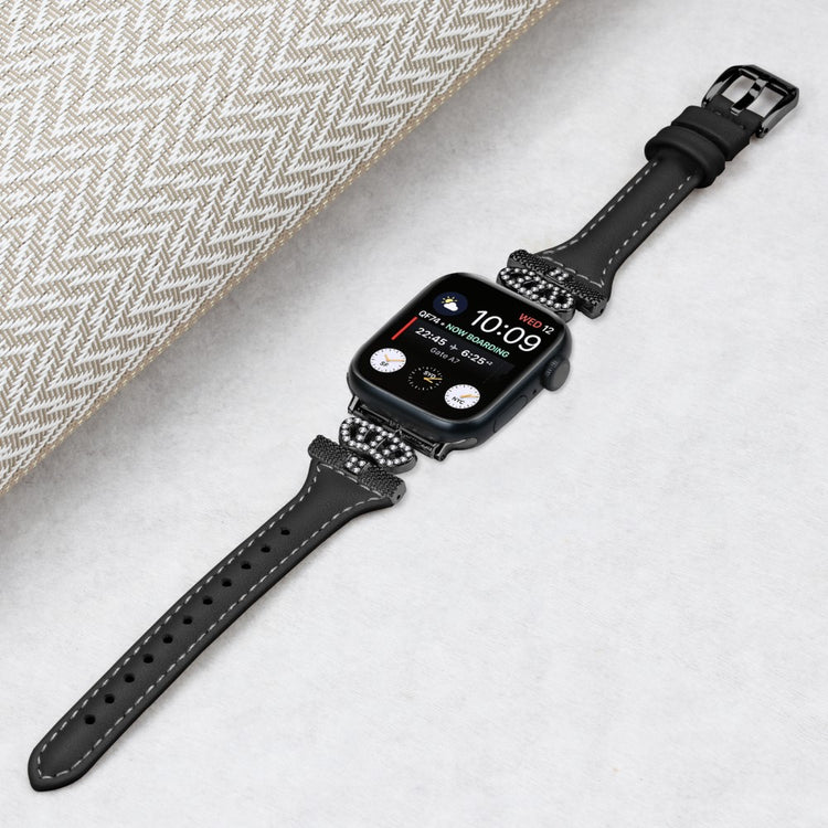 Sejt Kunstlæder Og Rhinsten Universal Rem passer til Apple Smartwatch - Sort#serie_1