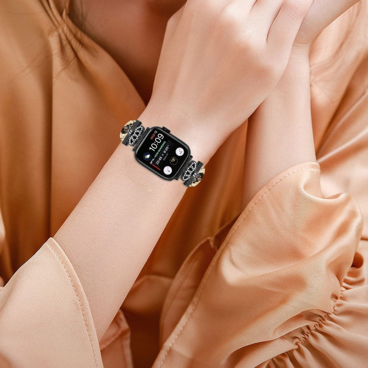 Sejt Kunstlæder Og Rhinsten Universal Rem passer til Apple Smartwatch - Brun#serie_4