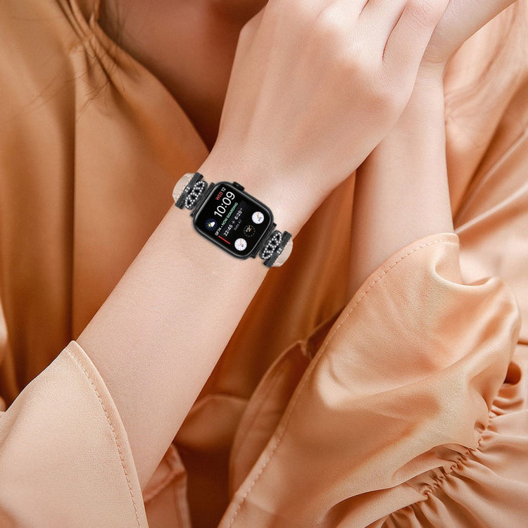 Sejt Kunstlæder Og Rhinsten Universal Rem passer til Apple Smartwatch - Hvid#serie_5