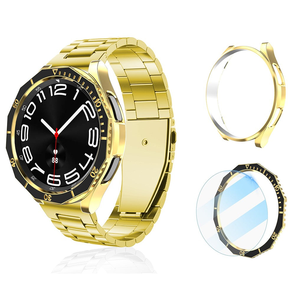Samsung Galaxy Watch6 Classic 43mm Bump Resistant Case with Tempered Glass FilmandDial Bezel Ring Watch Case Cover - Blue+Gold#serie_4