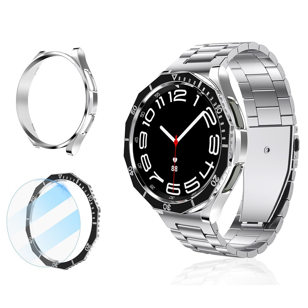 Samsung Galaxy Watch6 Classic 43mm Bump Resistant Case with Tempered Glass FilmandDial Bezel Ring Watch Case Cover - Blue+Silver#serie_6
