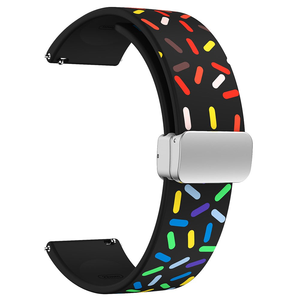 20mm Universal colorful pattern style silicone strap with silver buckle - Black Rainbow#serie_1