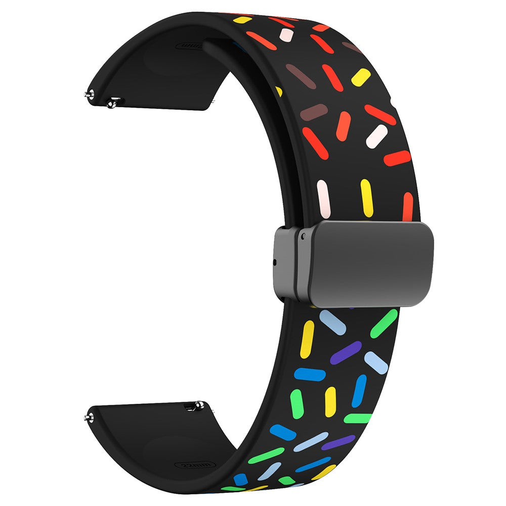 20mm Universal colorful pattern style silicone strap with black buckle - Black  Rainbow#serie_1