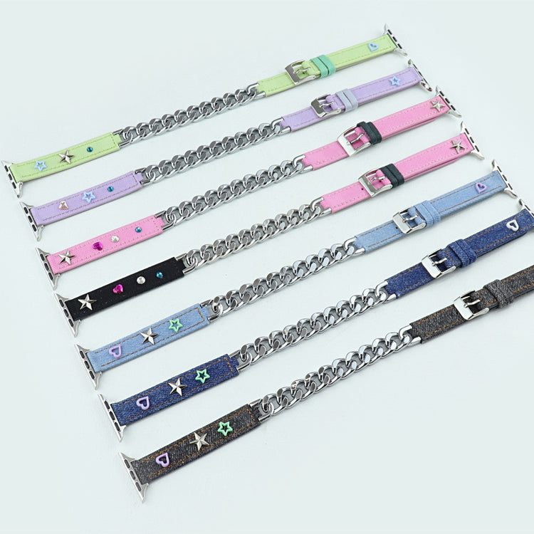 Nydelig Metal Og Kunstlæder Universal Rem passer til Apple Smartwatch - Lilla#serie_1