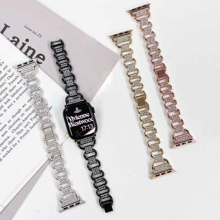 Apple Watch Series 9 45mm / Ultra 2 rhinestone décor metal strap - Black#serie_1