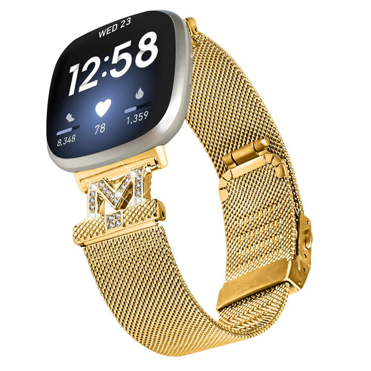 Fitbit Sense 2 / Versa 4 rhinestone milanese stainless steel strap -  Gold#serie_1