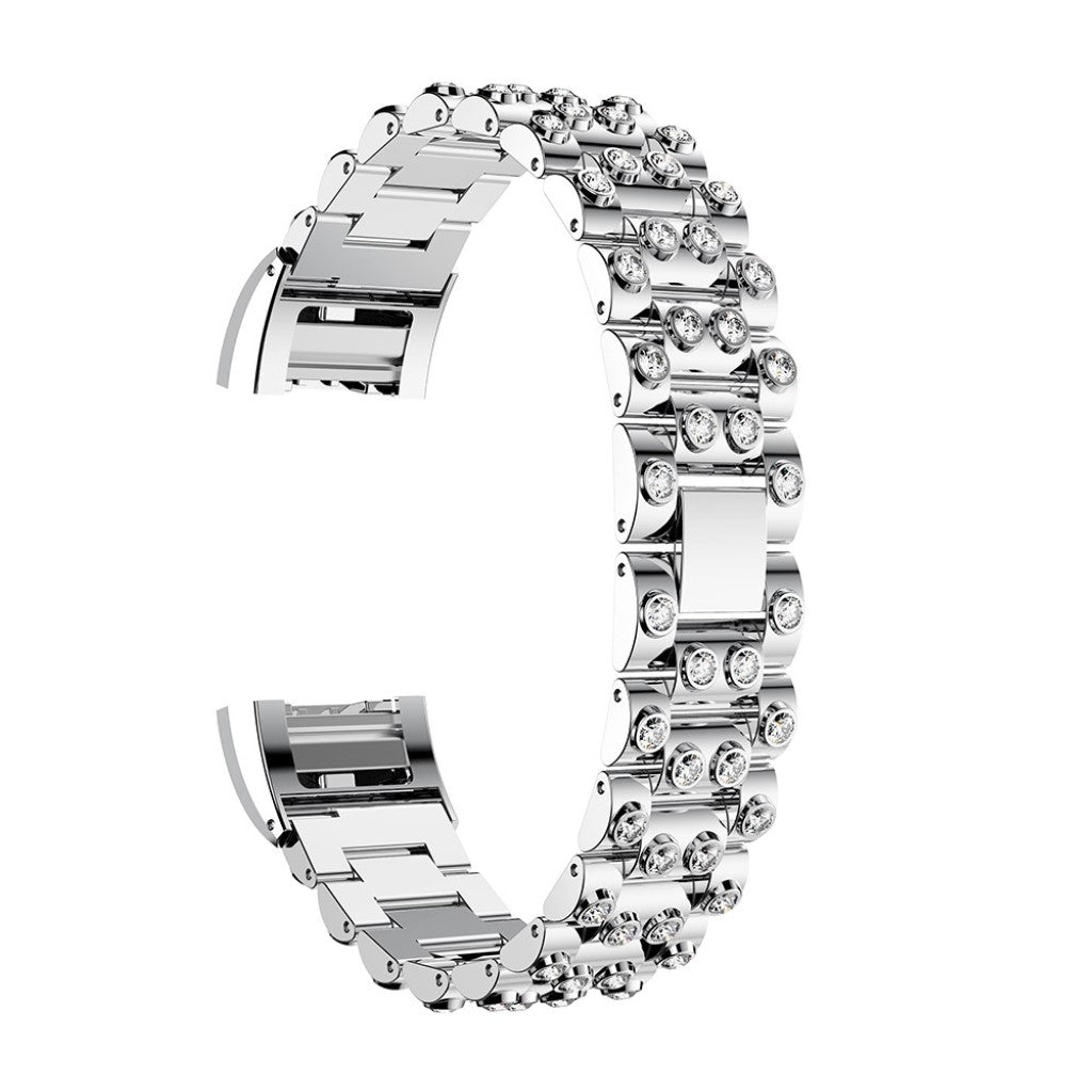 Mega fint Fitbit Charge 2 Metal og Rhinsten Rem - Sølv#serie_2