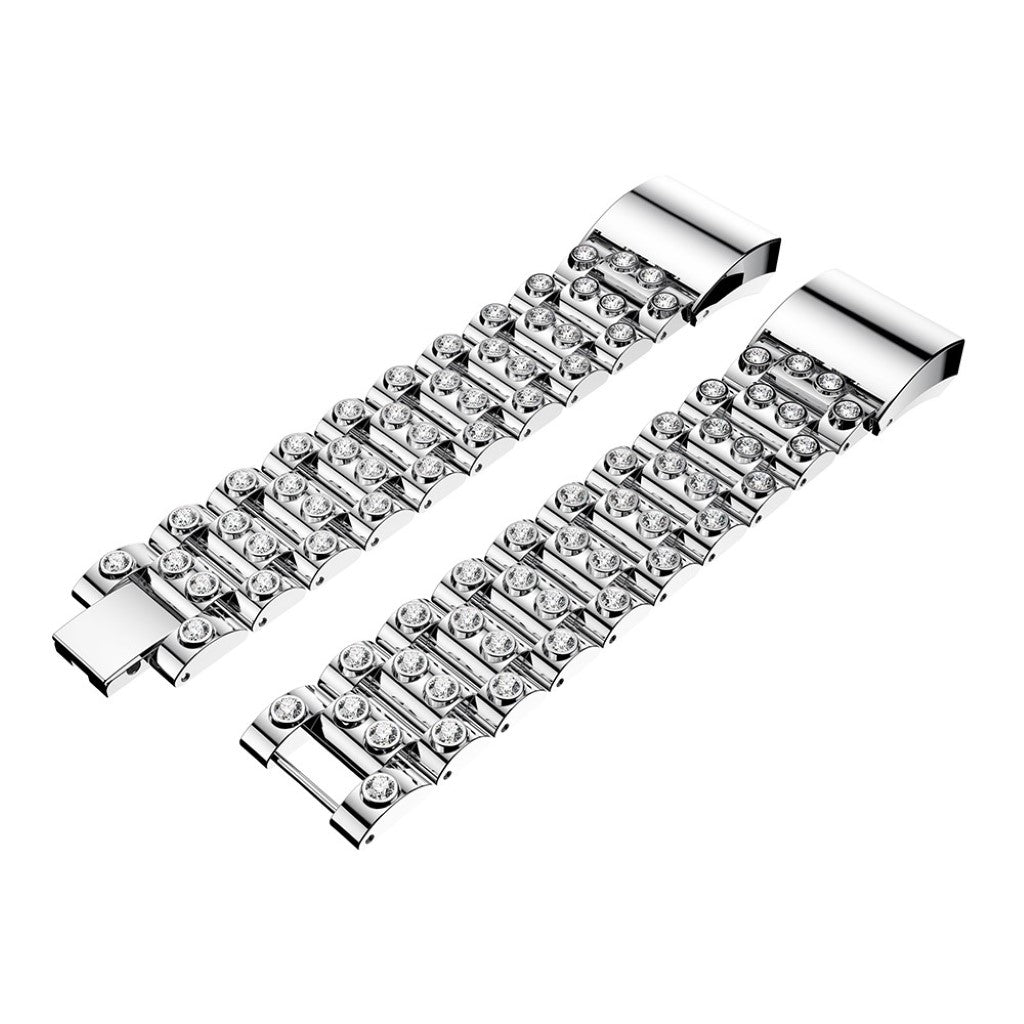 Mega fint Fitbit Charge 2 Metal og Rhinsten Rem - Sølv#serie_2