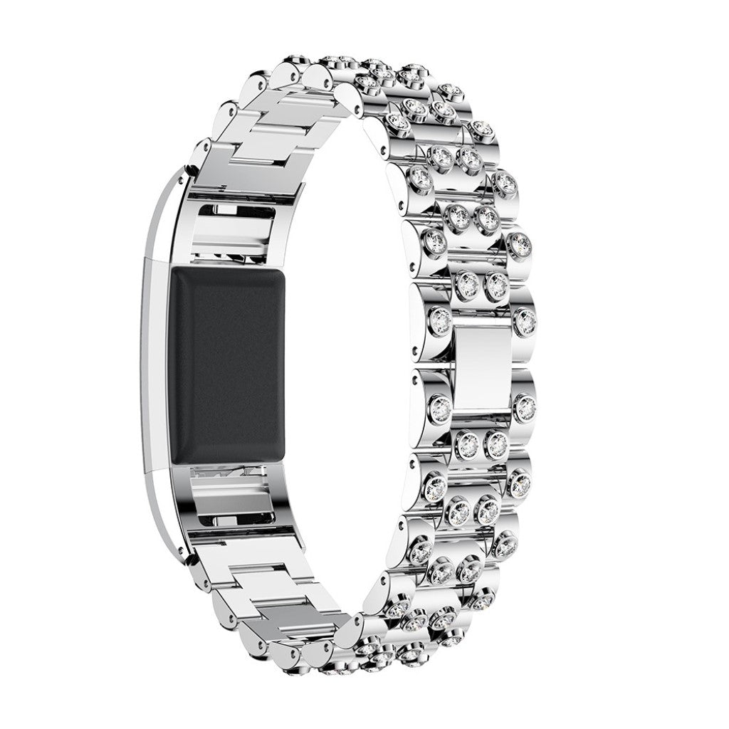 Mega fint Fitbit Charge 2 Metal og Rhinsten Rem - Sølv#serie_2
