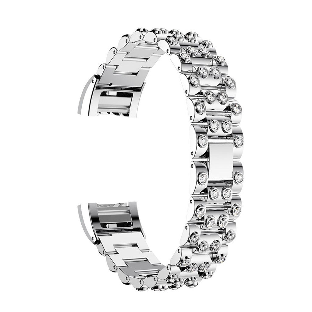 Mega fint Fitbit Charge 2 Metal og Rhinsten Rem - Sølv#serie_2
