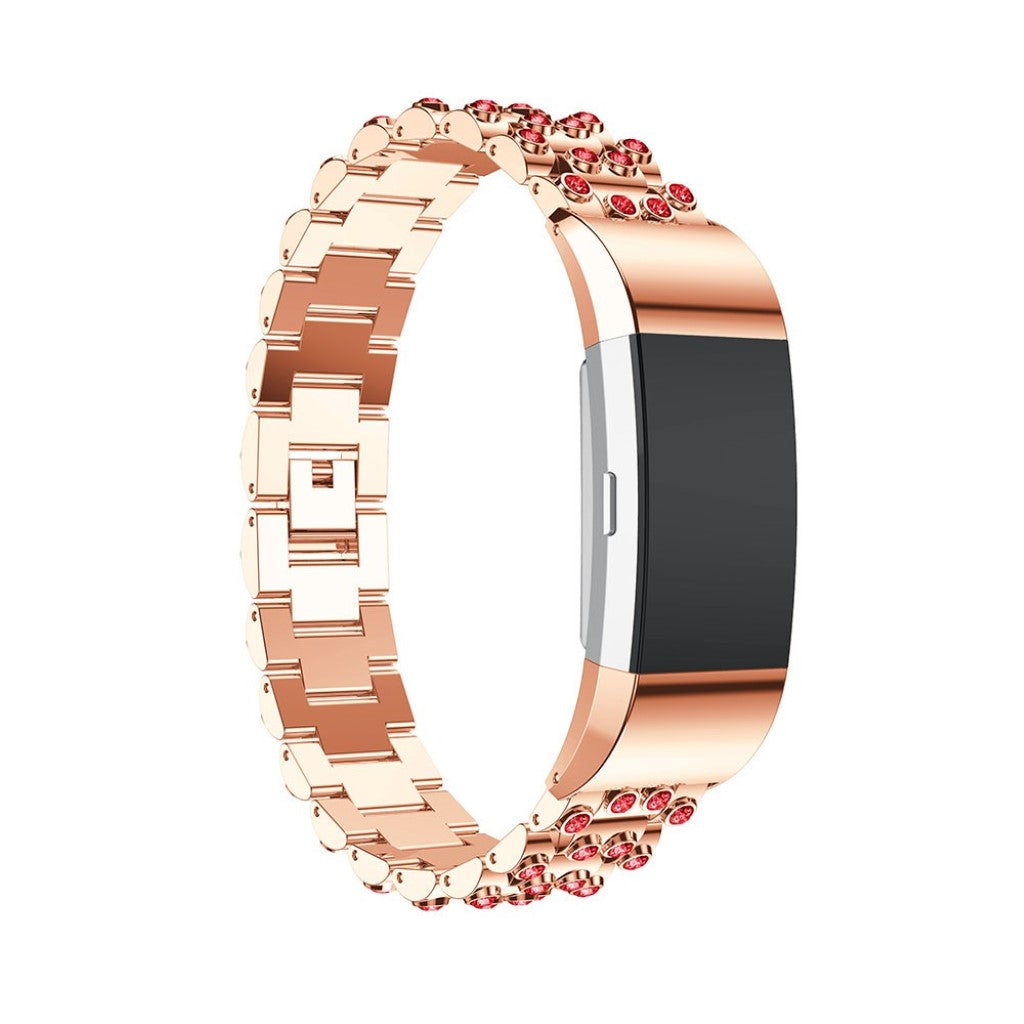 Mega fint Fitbit Charge 2 Metal og Rhinsten Rem - Pink#serie_3