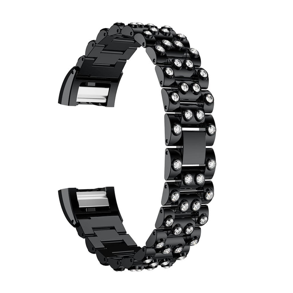 Mega fint Fitbit Charge 2 Metal og Rhinsten Rem - Sort#serie_6