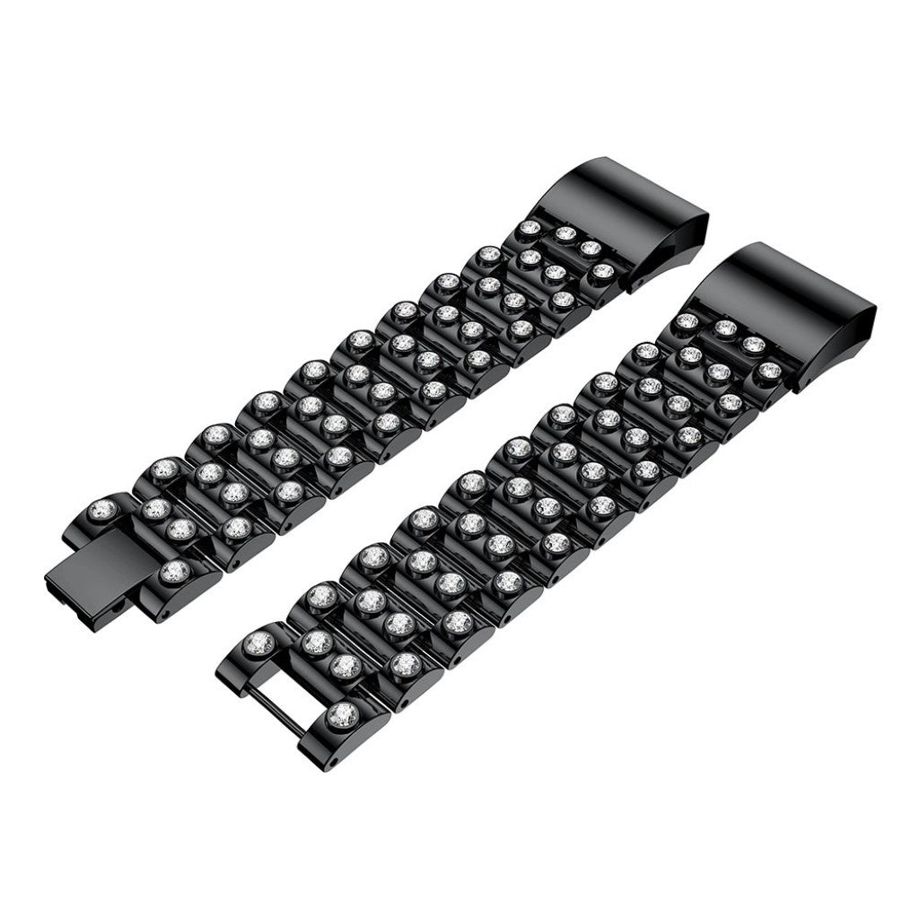 Mega fint Fitbit Charge 2 Metal og Rhinsten Rem - Sort#serie_6