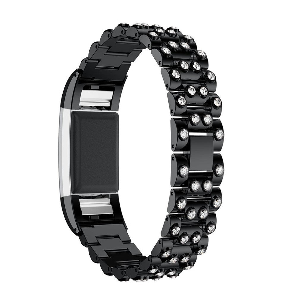 Mega fint Fitbit Charge 2 Metal og Rhinsten Rem - Sort#serie_6