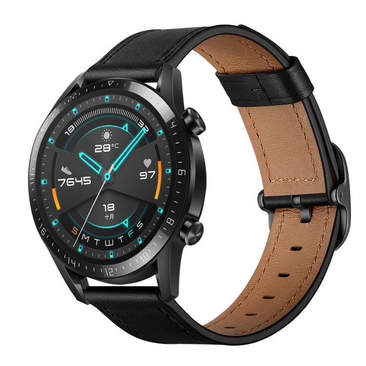 Samsung Galaxy Watch 3 (45mm) / Samsung Galaxy Watch (46mm) Ægte læder Rem - Sort#serie_1