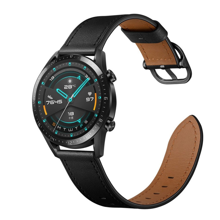 Samsung Galaxy Watch 3 (45mm) / Samsung Galaxy Watch (46mm) Ægte læder Rem - Sort#serie_1