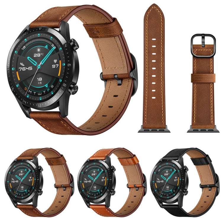 Samsung Galaxy Watch 3 (45mm) / Samsung Galaxy Watch (46mm) Ægte læder Rem - Sort#serie_1
