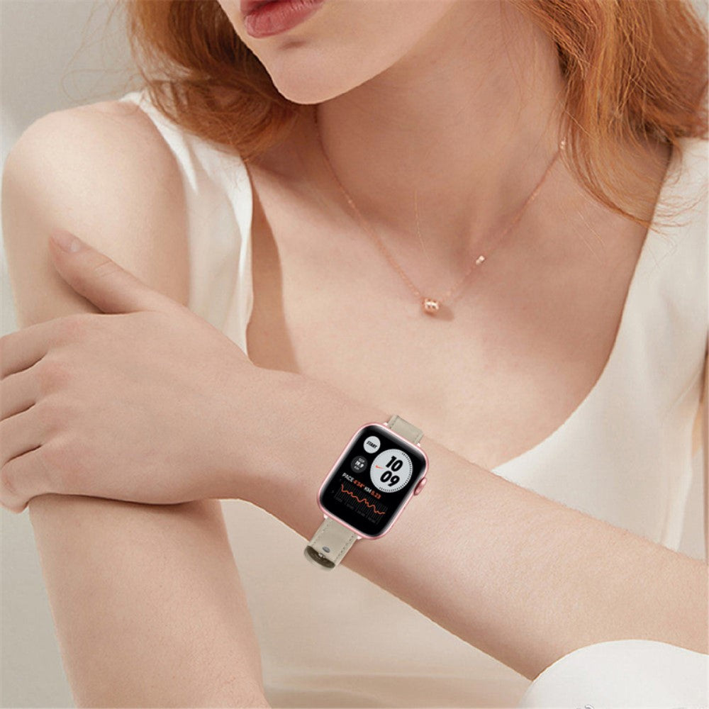 Smuk Universal Apple Ægte læder Urrem - Beige#serie_7