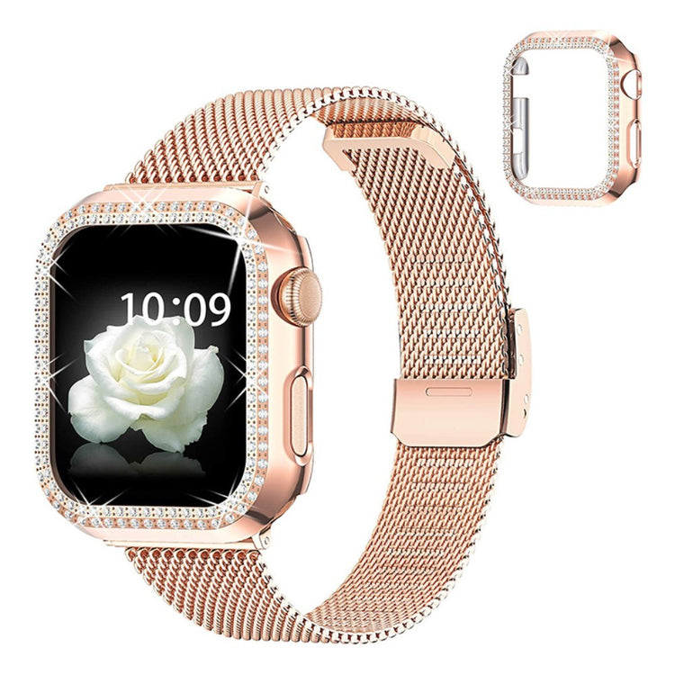 Apple Watch Series 8 (45mm) / Apple Watch Series 7 45mm Metal, Plastik og Rhinsten Rem - Pink#serie_2