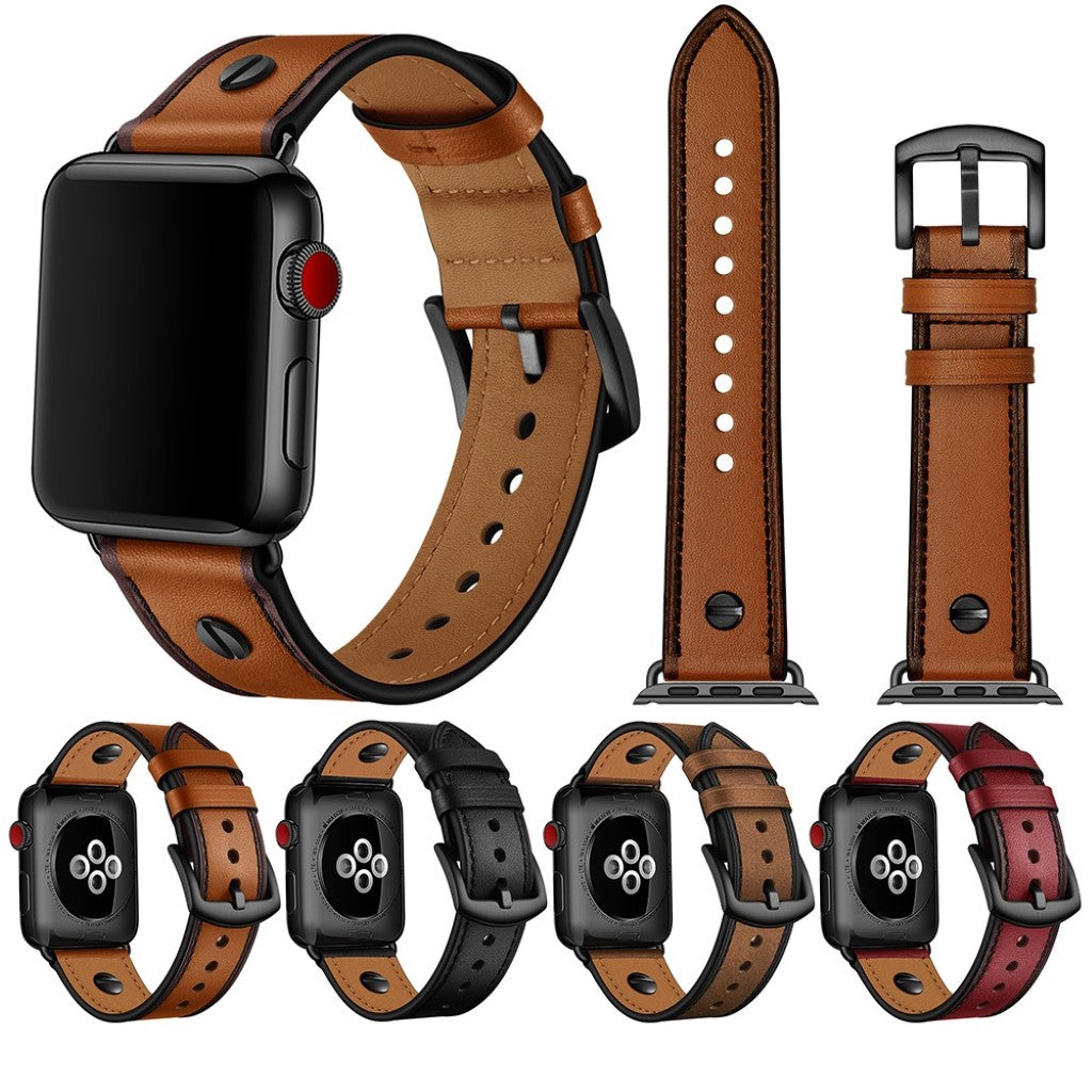 Apple Watch Series 5 40mm / Apple Watch 40mm Ægte læder Rem - Sort#serie_1