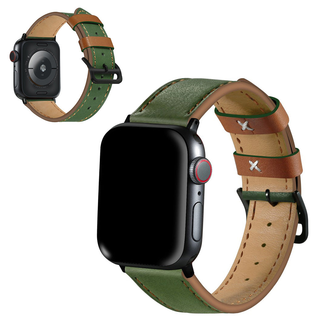 Apple Watch Series 5 40mm / Apple Watch 40mm Ægte læder Rem - Grøn#serie_1