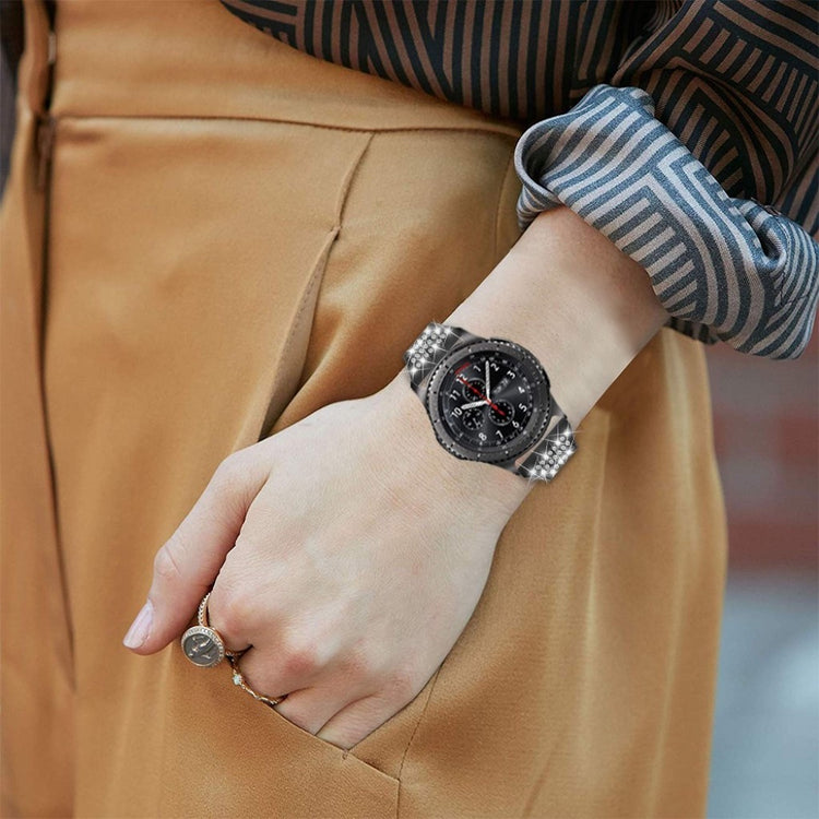 Samsung Gear S3 Frontier / Samsung Galaxy Watch (46mm) Metal og Rhinsten Rem - Sort#serie_1