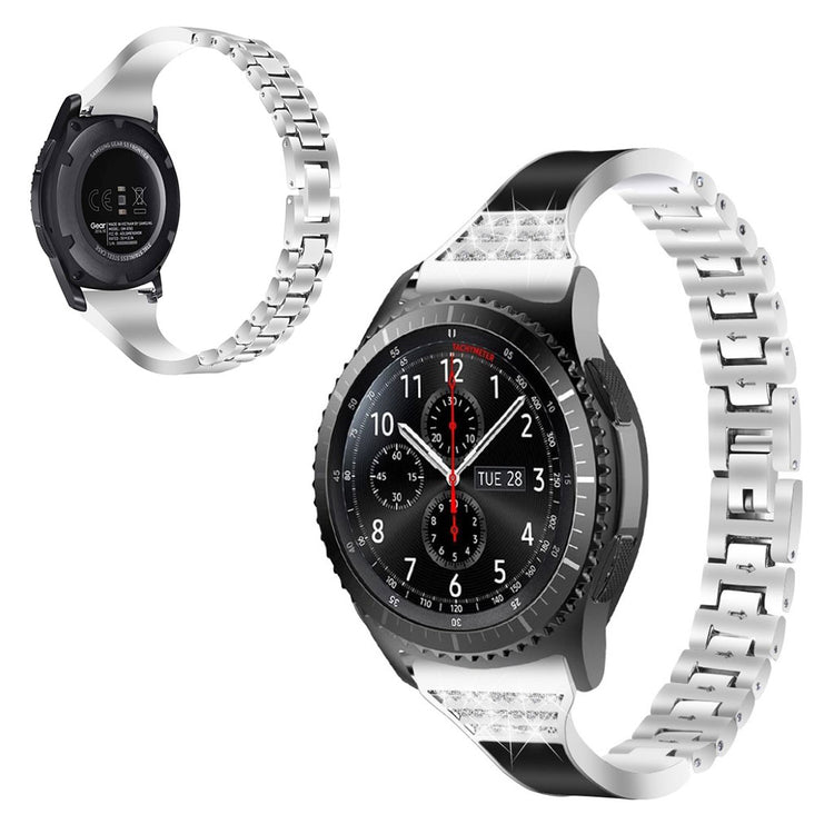 Samsung Gear S3 Frontier / Samsung Galaxy Watch (46mm) Metal og Rhinsten Rem - Sølv#serie_3