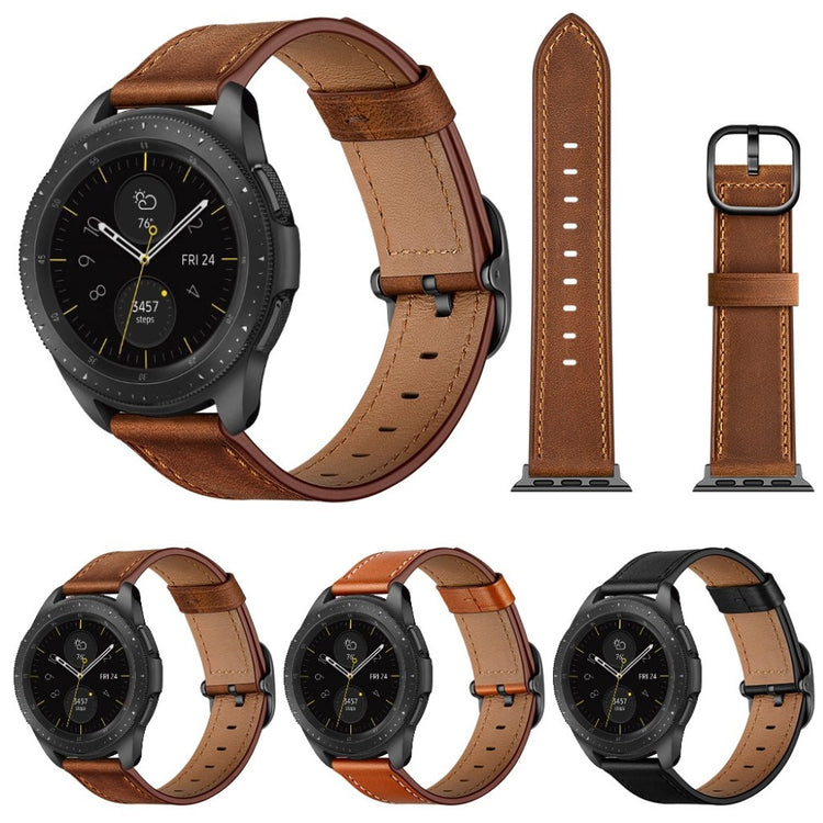 Samsung Galaxy Watch 3 (45mm) / Samsung Galaxy Watch (46mm) Ægte læder Rem - Sort#serie_1