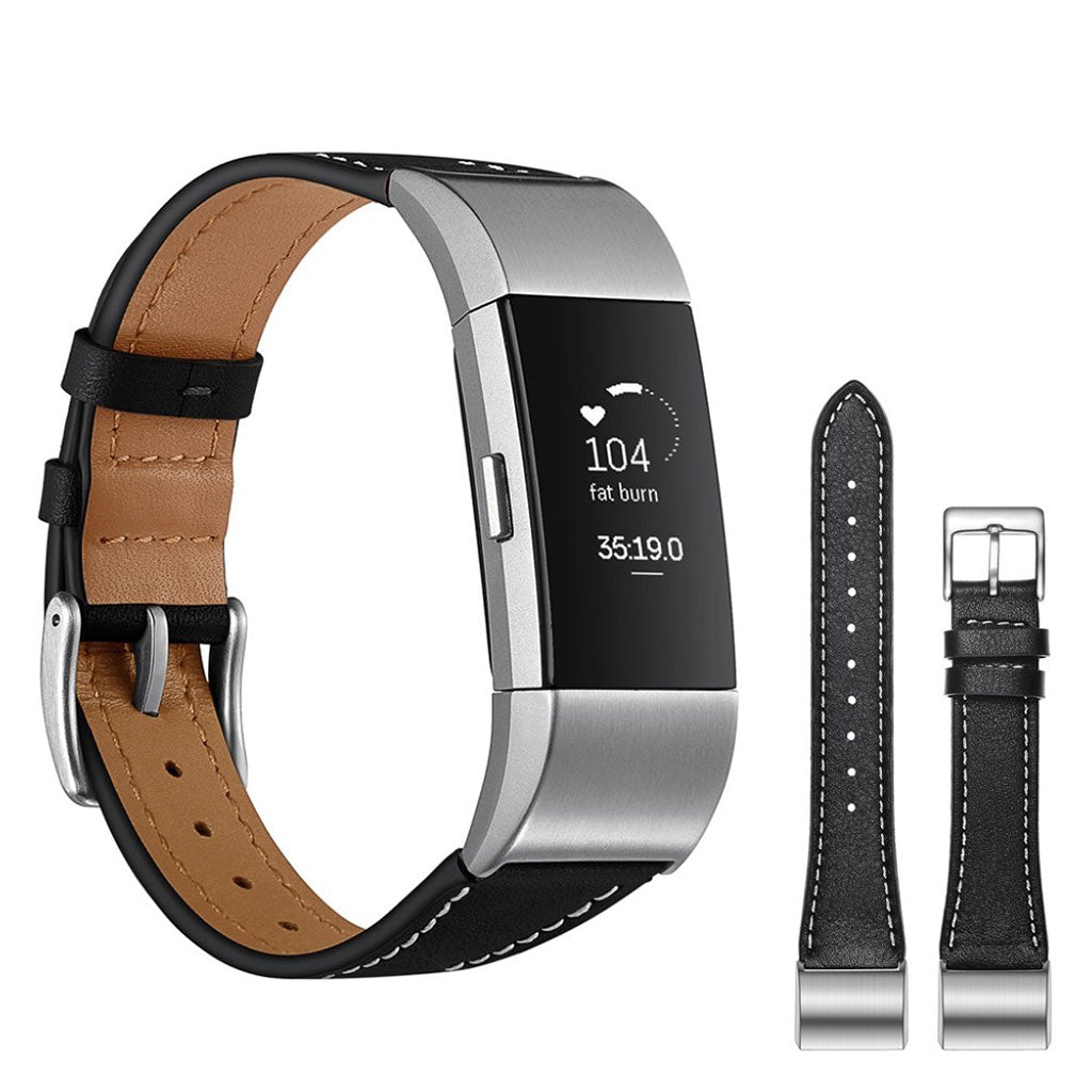 Helt vildt fint Fitbit Charge 2 Ægte læder Rem - Sort#serie_1