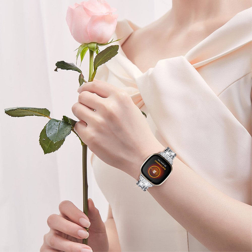 Mega skøn Fitbit Versa 3 Metal og Rhinsten Urrem - Sølv#serie_3
