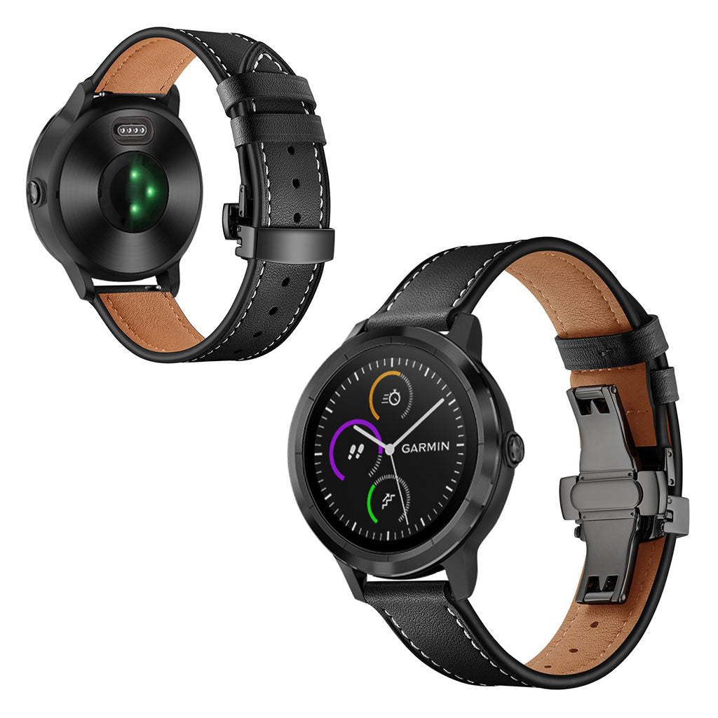 Fed Garmin Vivoactive 3 / Garmin Vivomove HR Ægte læder Rem - Sort#serie_1