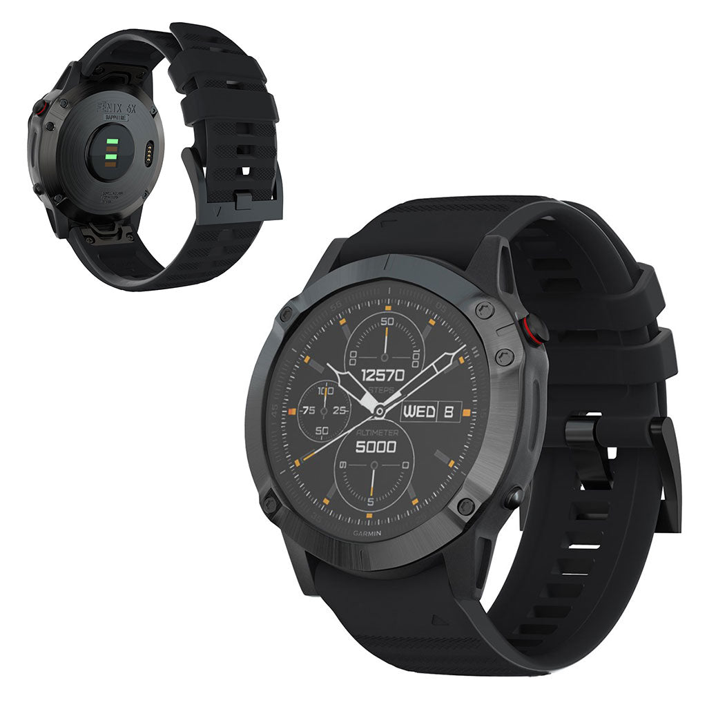 Kønt Garmin Fenix 6X Pro / Garmin Fenix 6X Silikone Rem - Sort#serie_1