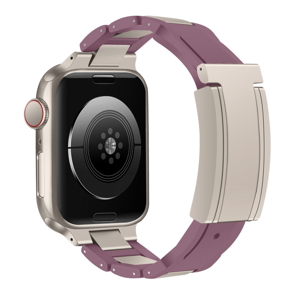 Apple Watch Series 49mm - 45mm - 44mm - 42mm Stainless Steel+Rubber Strap - Purple / Starlight Buckle#serie_9