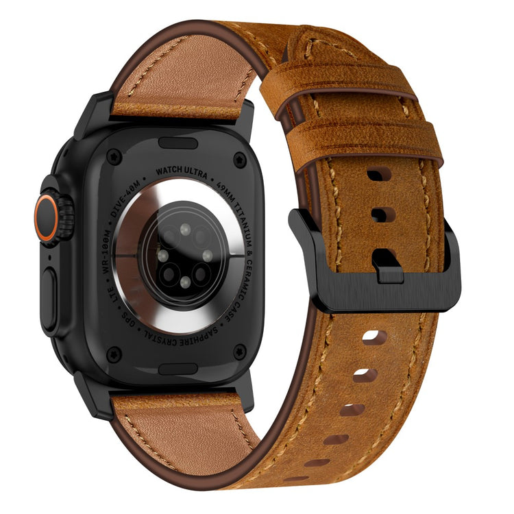 Apple Watch Series 49mm - 45mm - 44mm - 42mm Genuine Cow Leather Band - Black Connector+Red Brown#serie_2