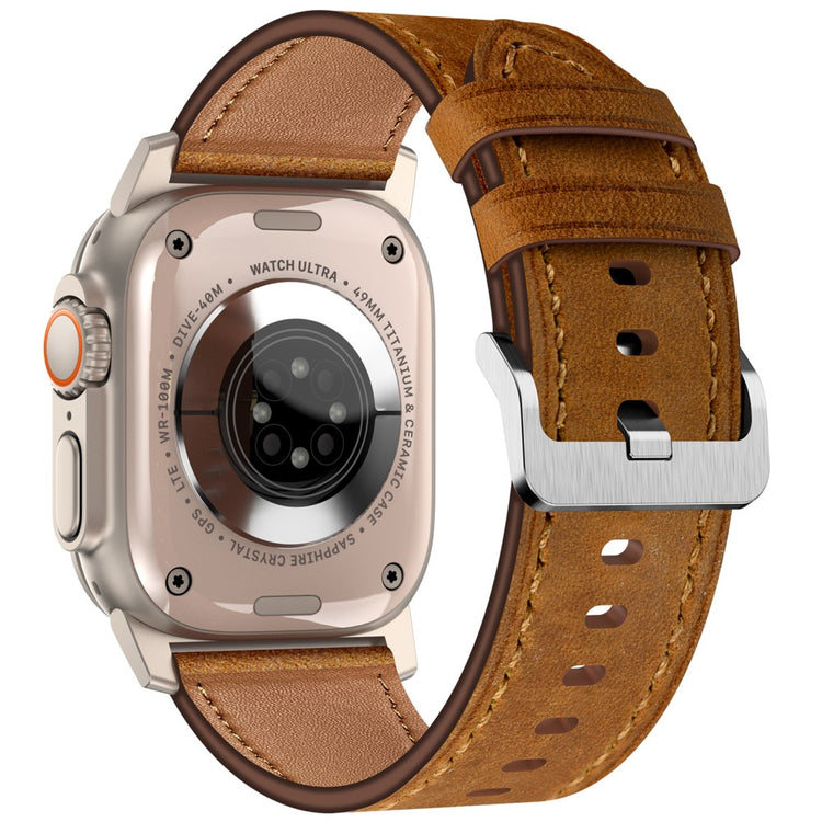 KALEBOL Apple Watch Series 49mm - 45mm - 44mm - 42mm Cowhide Leather Band - Titanium+Red Brown#serie_1