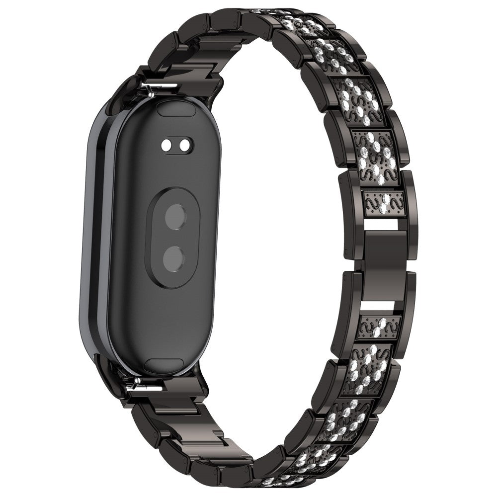 Xiaomi Mi Band 9 / 9 NFC / Smart Band 8 / 8 NFC Watch Strap Rhinestone Decor 3-Bead Stainless Steel Band - Black#serie_1