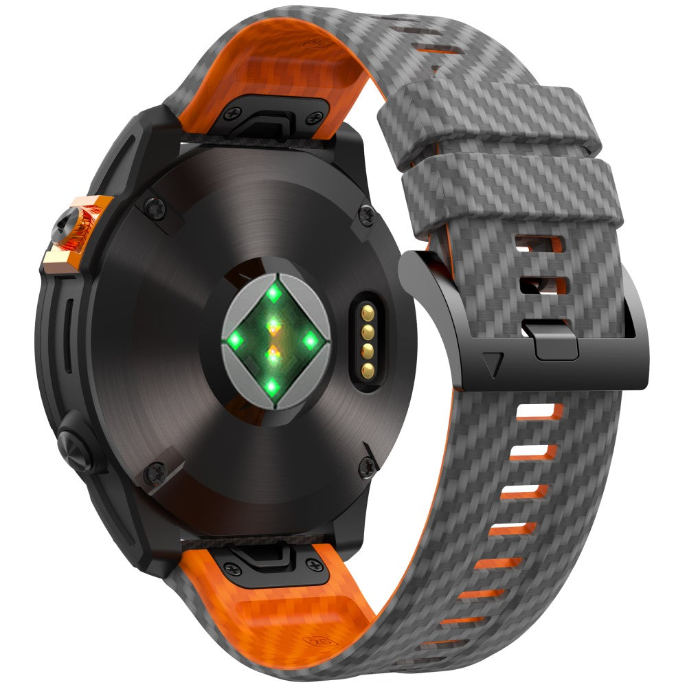 KALEBOL Garmin Fenix Series 5X - 6X - 7X - 26mm Silicone Watch Band Carbon Fiber Texture Strap - Space Grey+Orange#serie_10