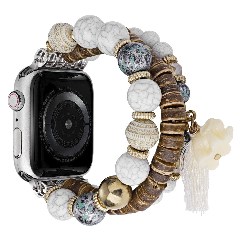 Apple Watch Series 49mm - 45mm - 44mm - 42mm Beads Strap Elephant Pendant - White#serie_4