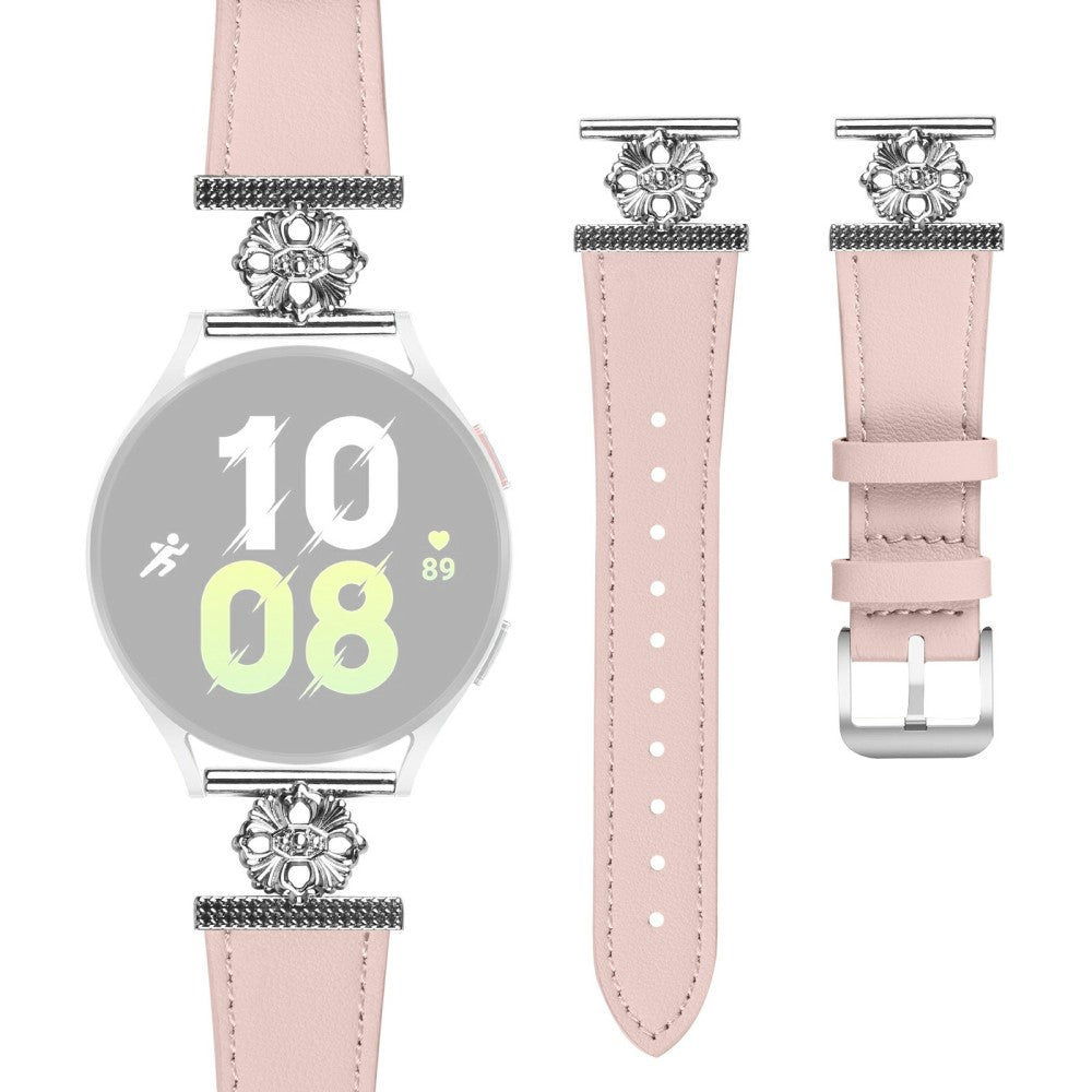 Samsung Galaxy Watch4 Classic 42mm / 46mm Watch Band Genuine Cow Leather Flower Decor Adjustable Strap - Pink#serie_3