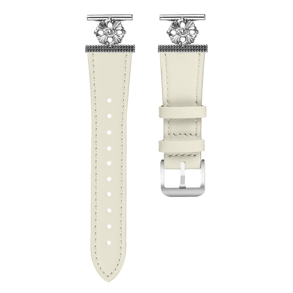 Garmin Fenix 5S / Fenix 5S Plus Watch Band Genuine Cow Leather Flower Decor Adjustable Strap - White#serie_3