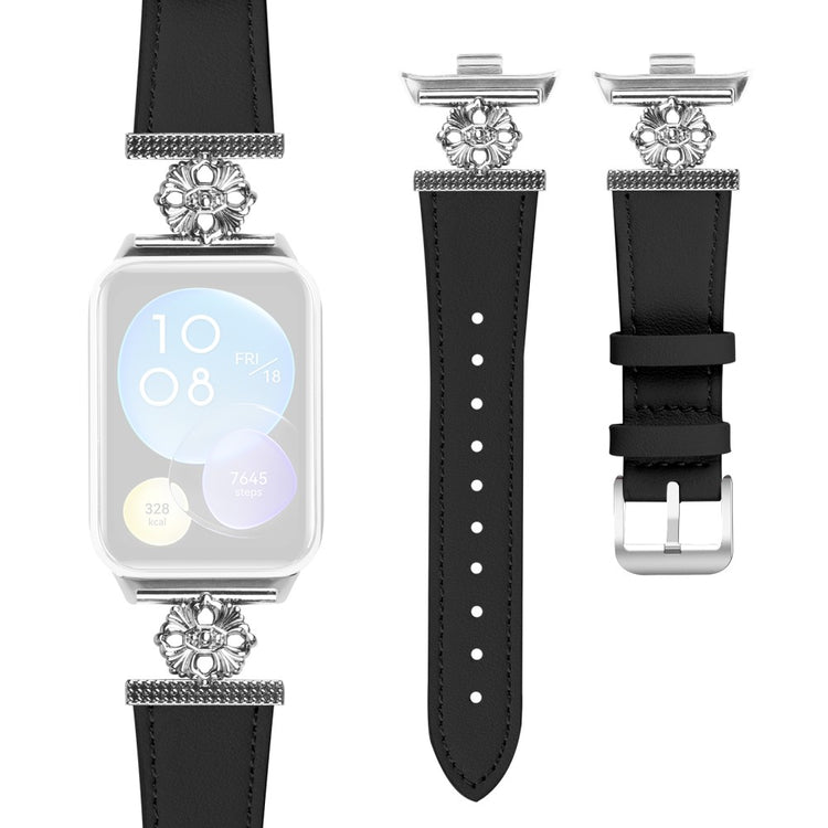 Xiaomi Redmi Watch 4 Watch Band Genuine Cow Leather Flower Decor Adjustable Strap - Black#serie_1