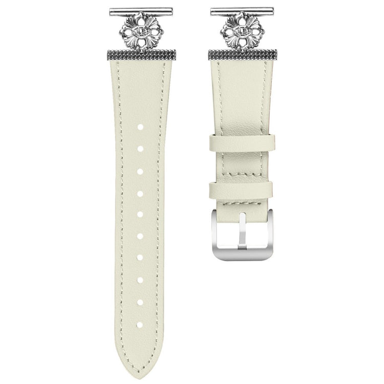 Verizon Gizmo Watch 3 (Men Version) Watch Band Genuine Cow Leather Flower Decor Adjustable Strap - White#serie_1