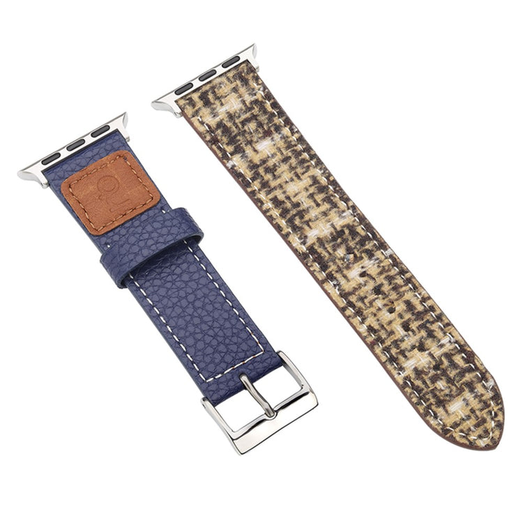 Wool + Leather Strap Apple Watch Series 49mm - 45mm - 44mm - 42mm - Blue+Coffee#serie_4