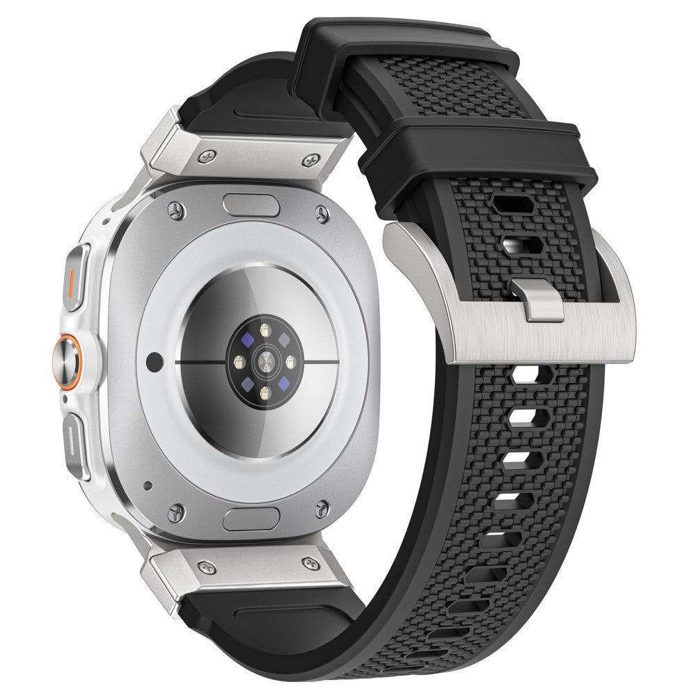 LEMONDA Samsung Galaxy Watch Ultra 47mm Band Rubber Breathable Watch Strap - Black / Silver Connector#serie_6