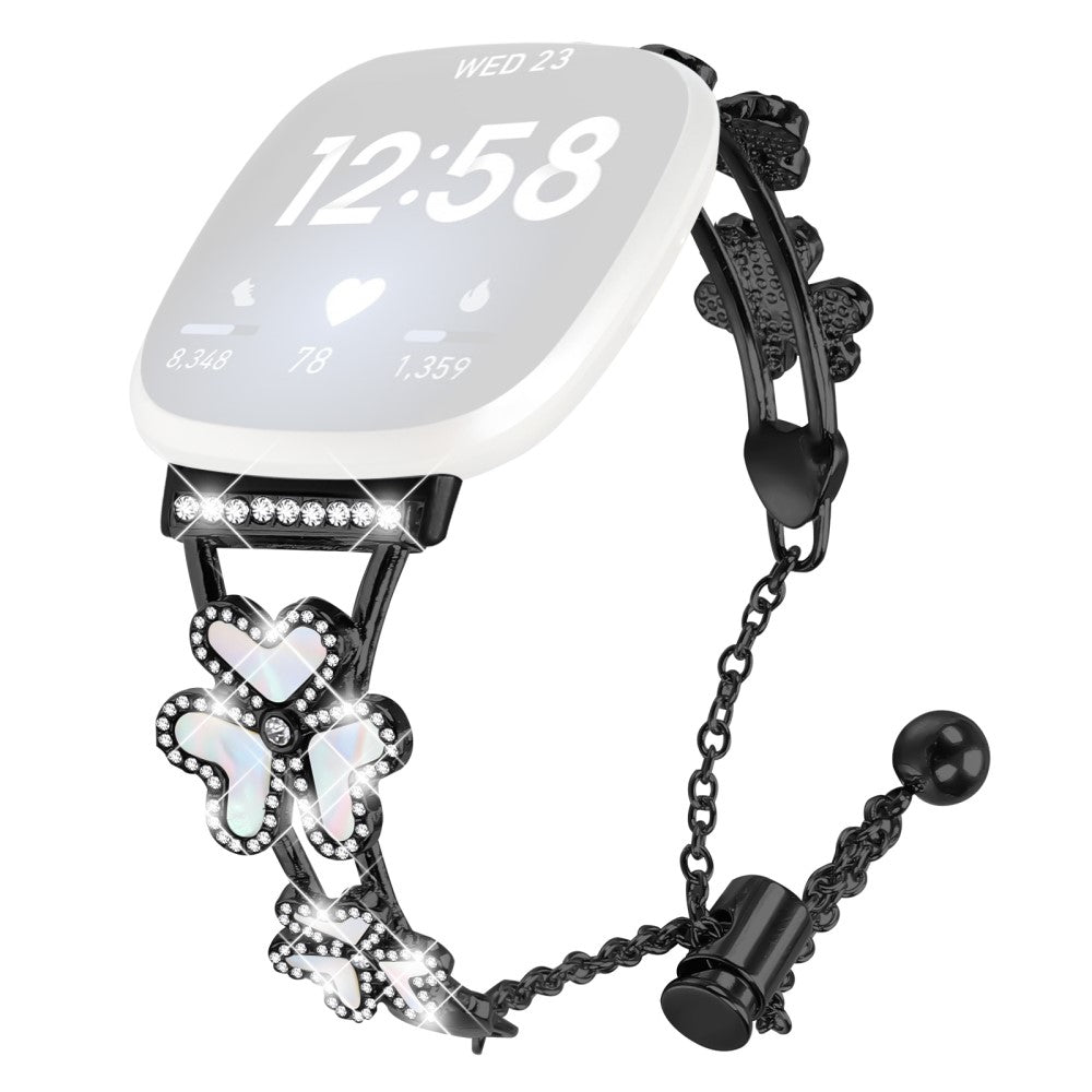 Metal Band Heart Clover Decor Fitbit Versa 4 / Sense 2 Watch Bracelet Replacement - Black#serie_2