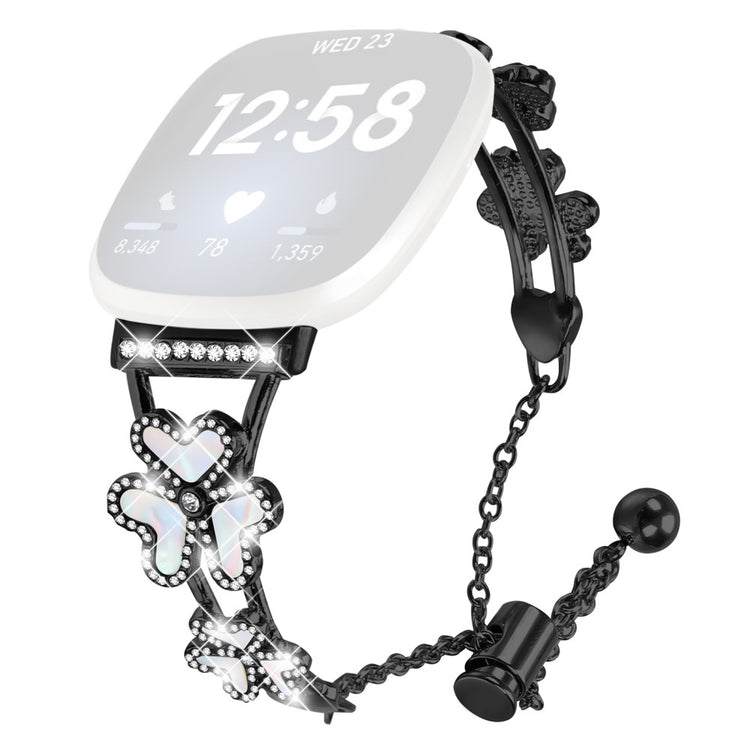 Metal Band Heart Clover Decor Fitbit Versa 4 / Sense 2 Watch Bracelet Replacement - Black#serie_2