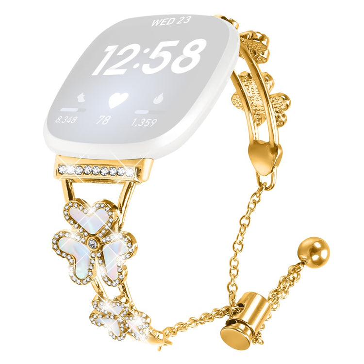 Metal Band Heart Clover Decor Fitbit Versa 4 / Sense 2 Watch Bracelet Replacement - Gold#serie_3